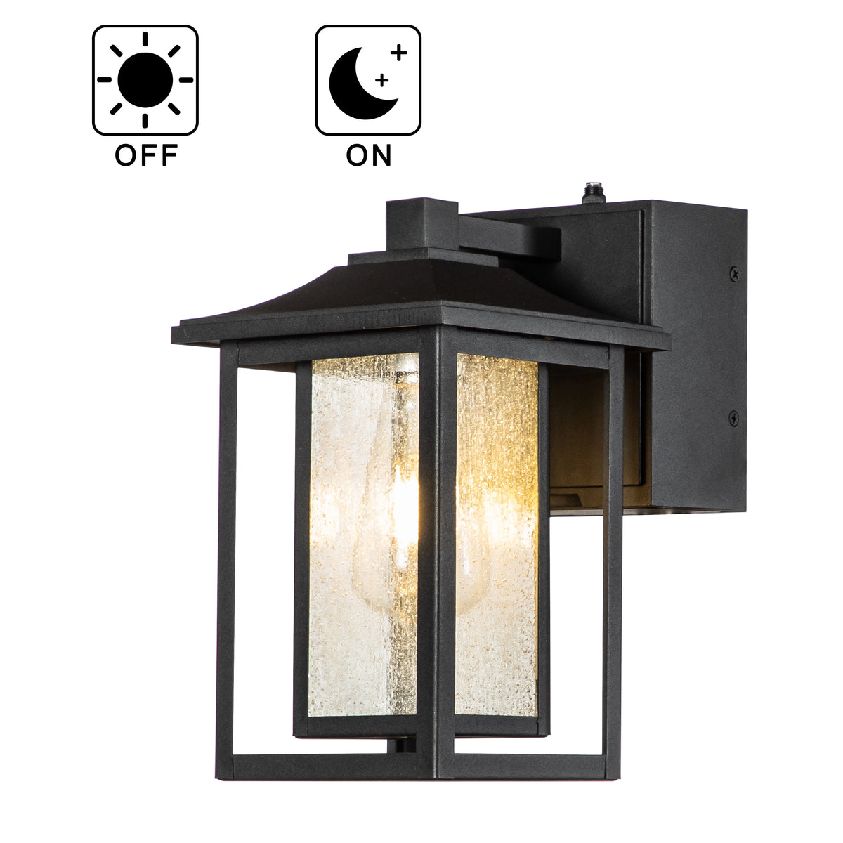 Black Dusk to Dawn Sensor Outdoor Wall Sconces with Seeded Glass and GFCI Outlets Q31904