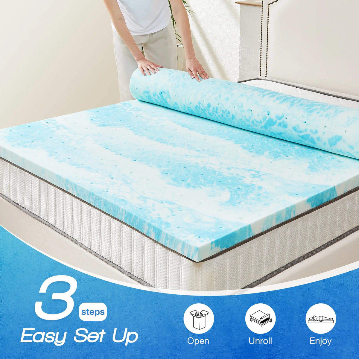 2 Inch Cool Gel Memory Foam Mattress Topper Queen Size Q41371