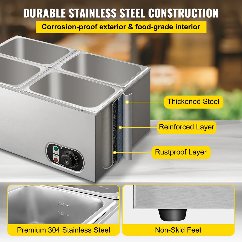 110V 4-Pan Stainless Steel Commercial Food Warmer 24 Qt X39501