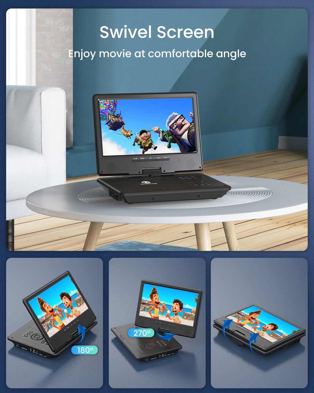 12.5" Portable DVD Player with 10.5" HD Swivel Screen U6987