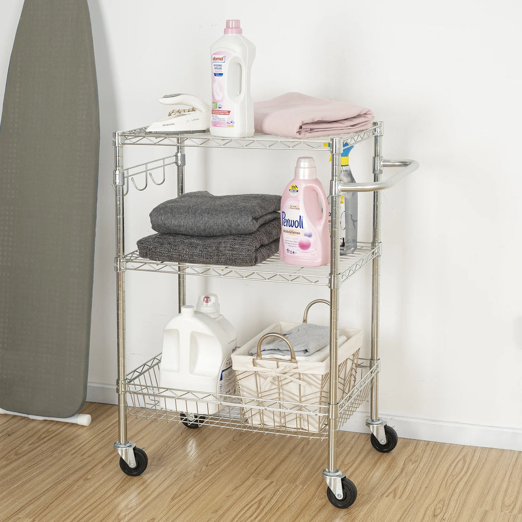 3-Tier Chrome Rolling Cart C5144