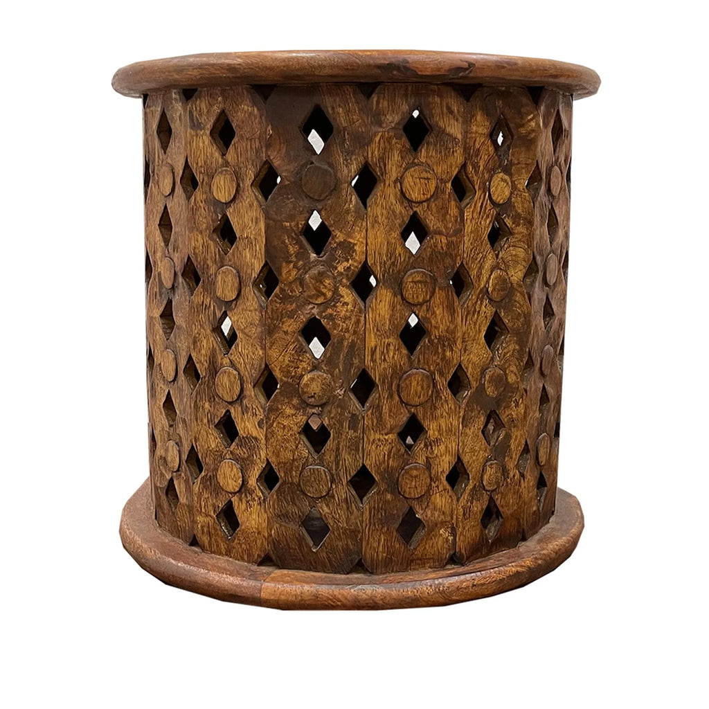 17 Inch 2 Piece Mango Wood Round Coffee Table and Side End Table Set Q660