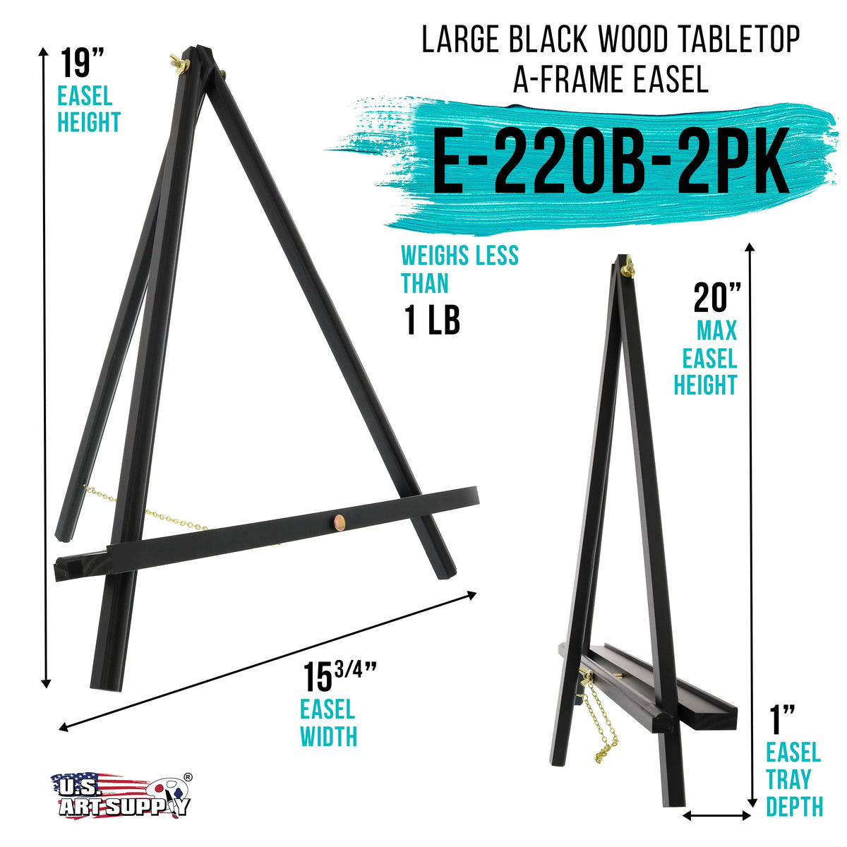 20" Black Wood A-Frame Artist Easel, Pack of 2 O7037