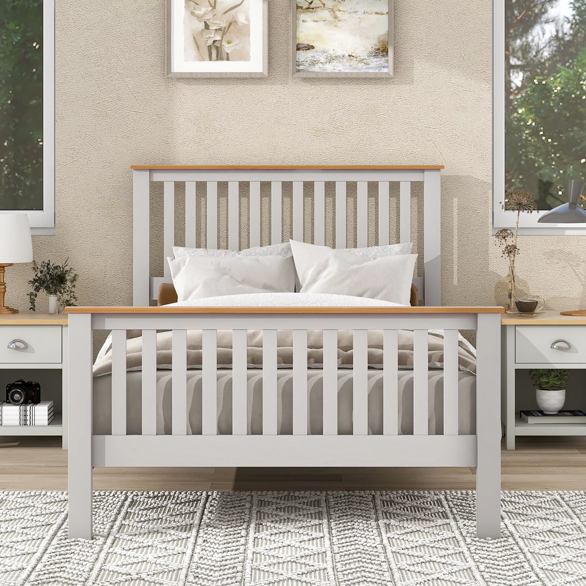 Full Size Solid Wood Platform Bed with Headboard W640703
