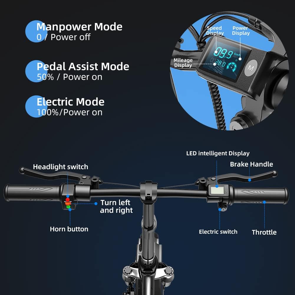 Folding Electric Bike, Magnesium Alloy 500W 48V 12.8Ah Removable Battery, 20'' Dual Suspension 7-Speed S509