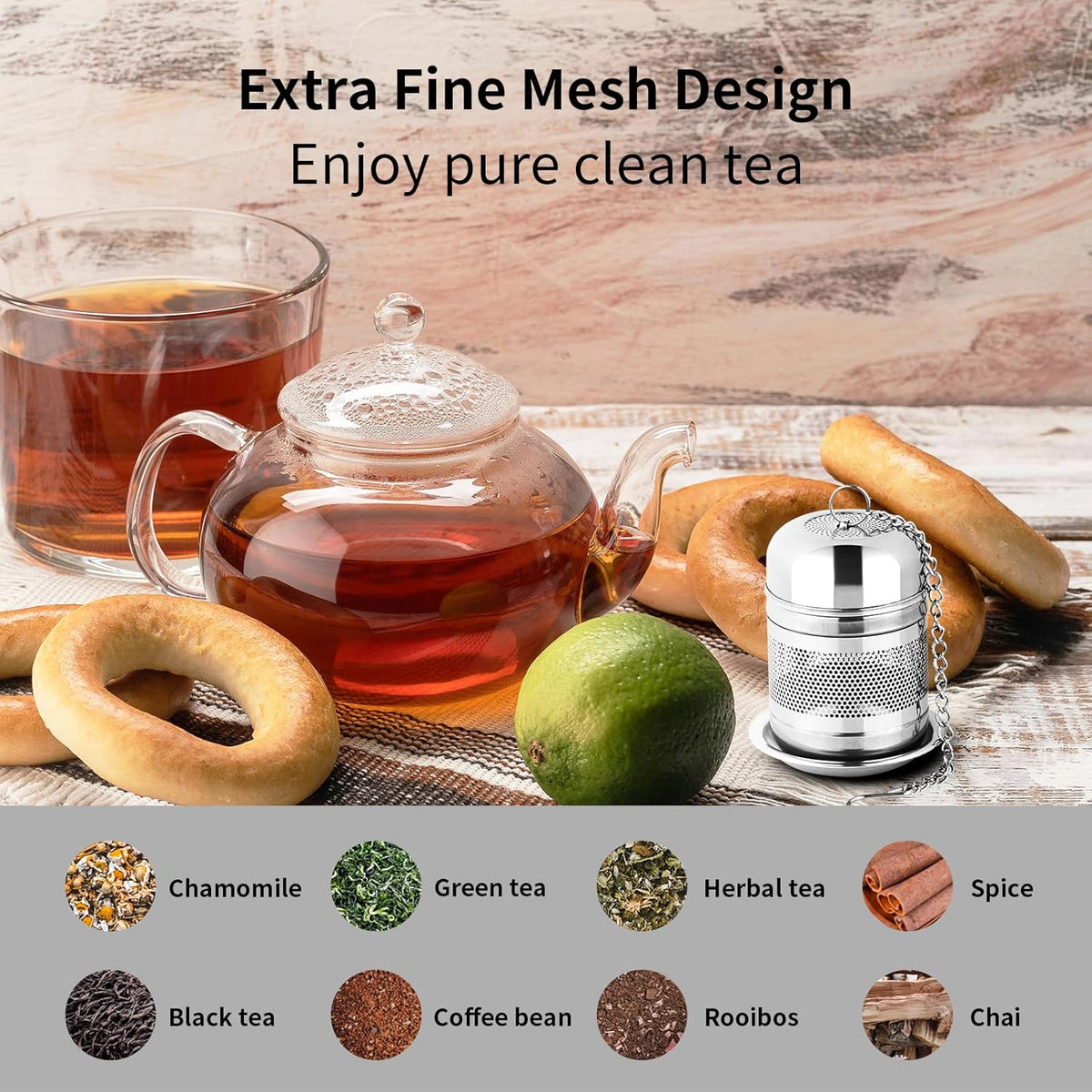 2PCS Stainless Steel Fine Mesh Tea Infuser Strainer with Lid G94086