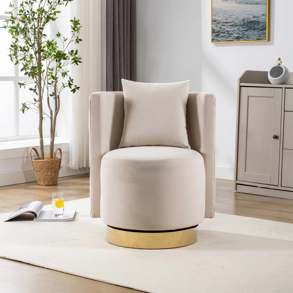 Beige Velvet Swivel Barrel Accent Chair P53859