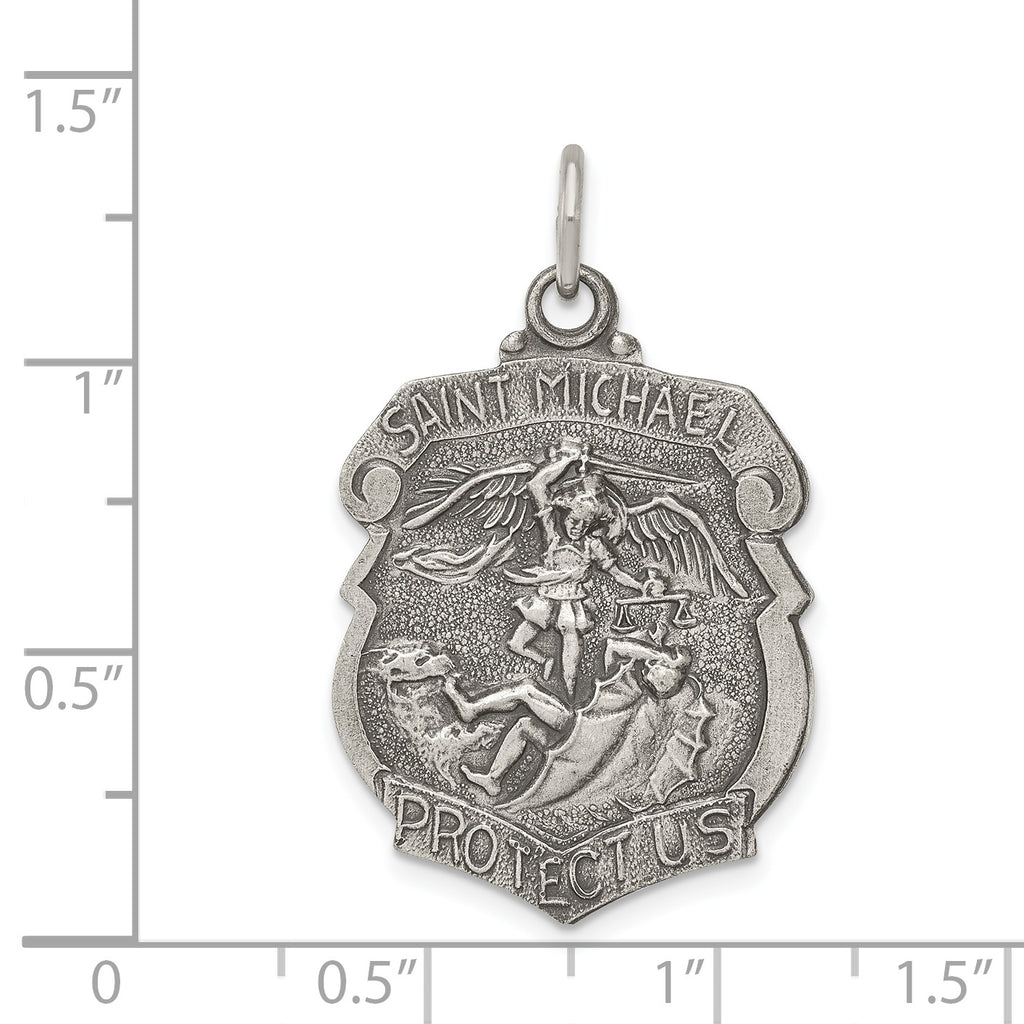 Antiqued St. Michael Badge Medal Pendant with Sterling Silver Rope Chain Necklace 18'' X67082