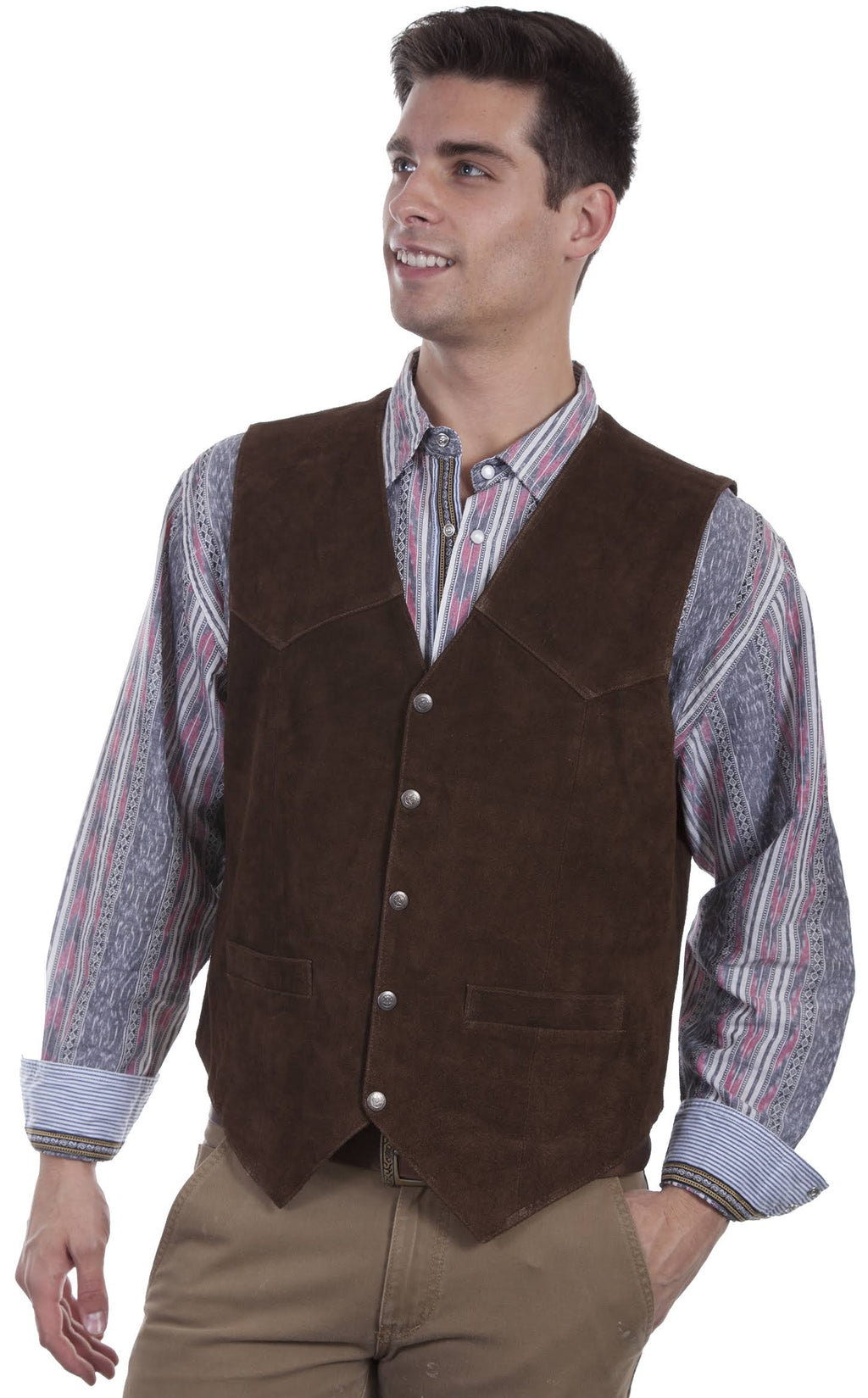 Brown Calf Suede Western Snap Vest K424