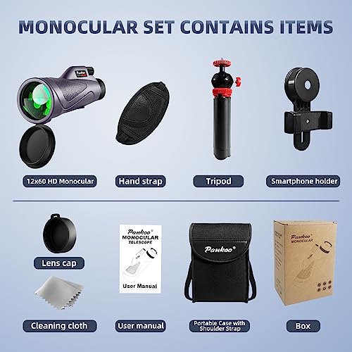 40X60 High Power Monocular with Phone Adapter Tripod Hand Strap I8036