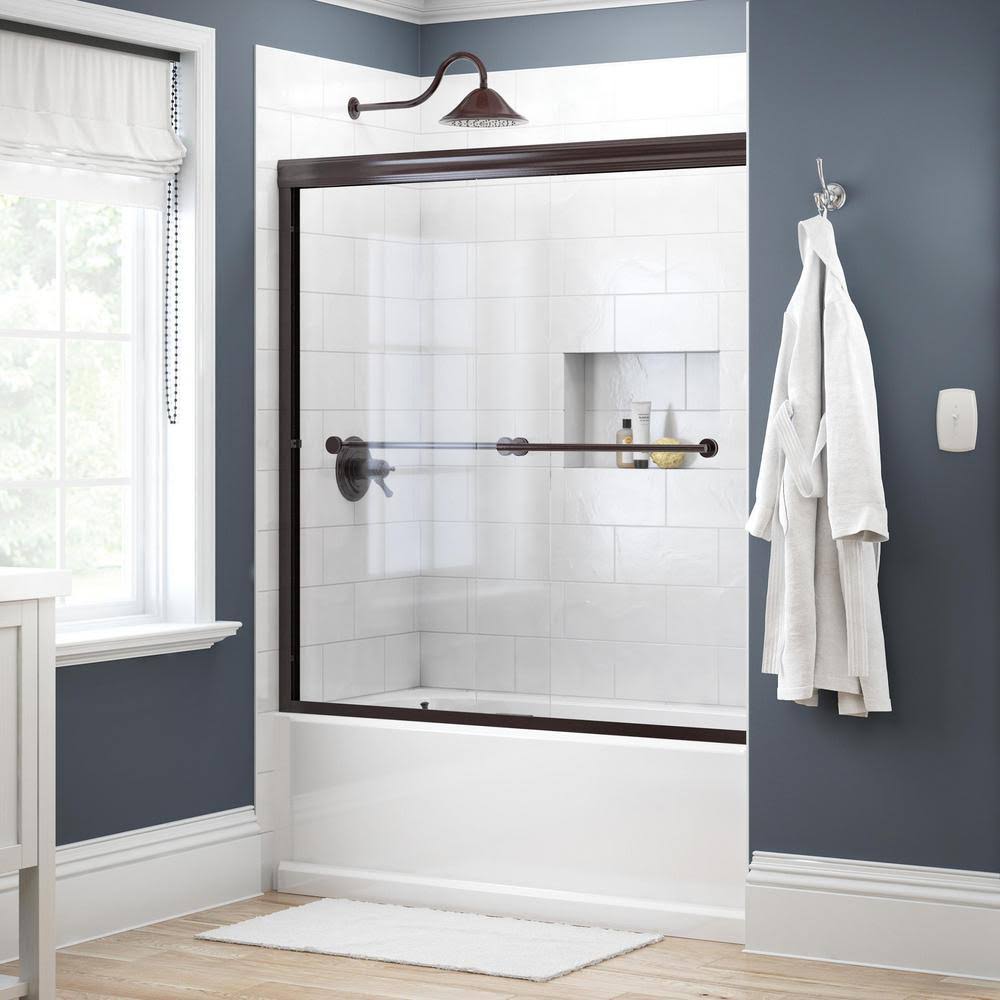 Bronze Semi-Frameless Sliding Bathtub Door with Clear Glass U765