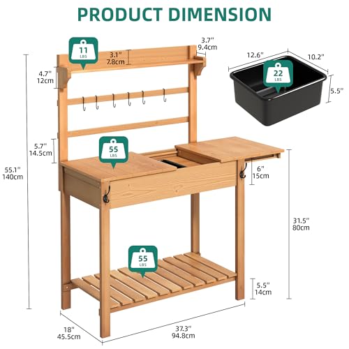 Solid Wood Potting Bench Table with Sink and Storage Shelves L74983