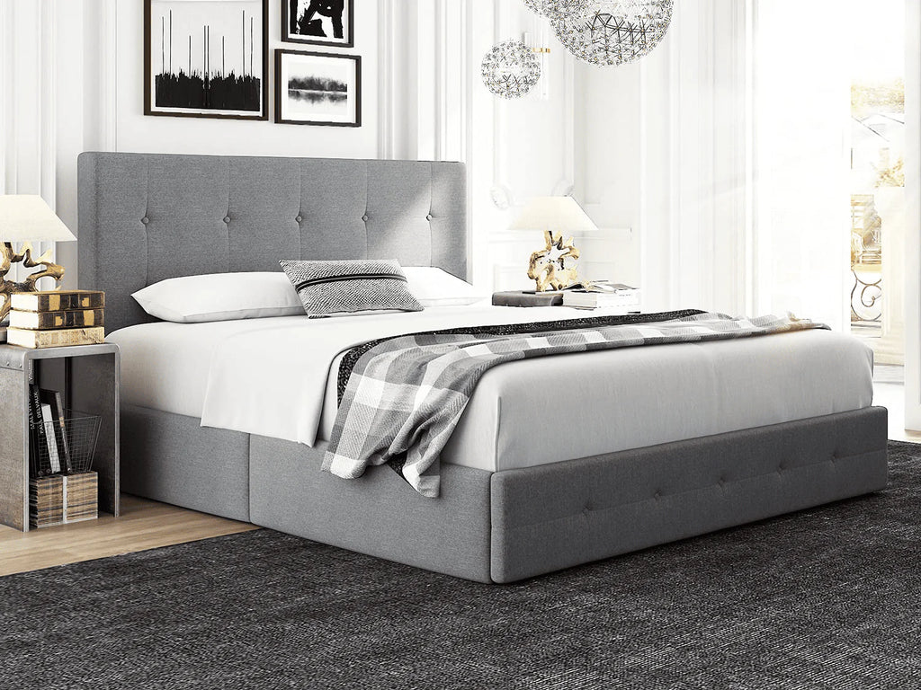 Queen Size Storage Bed Frame with 4 Drawers, Tufted Adjustable Headboard, Dark Grey V52317