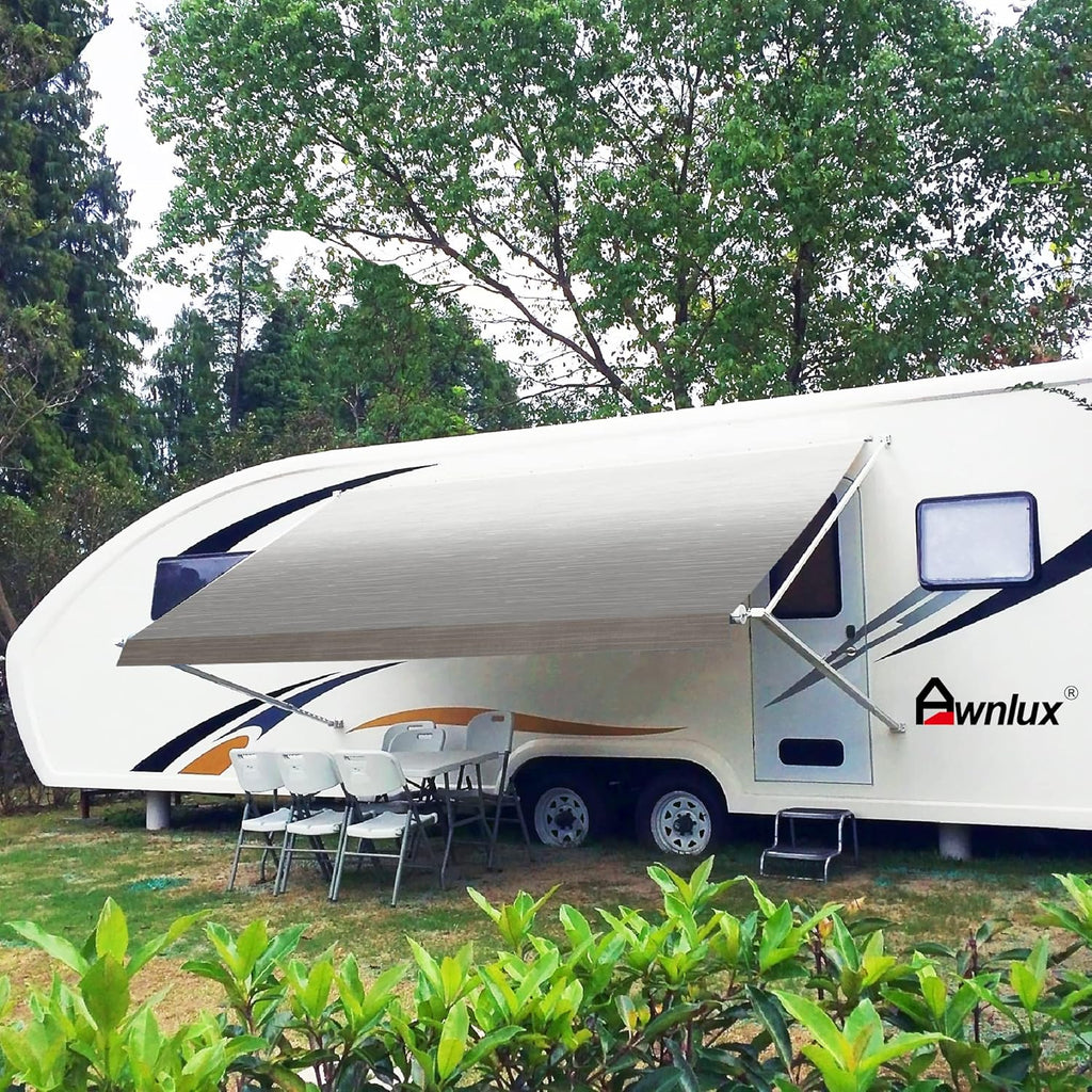Blue Ombre White 12' Vinyl RV Awning Fabric Replacement with Press Plate & Pull Strap M745892