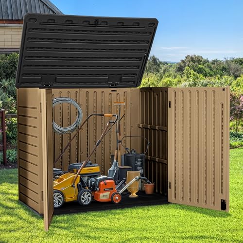 Horizontal Shed with Padlock Latch, 35 Cu Ft Waterproof Light Gray Y338813