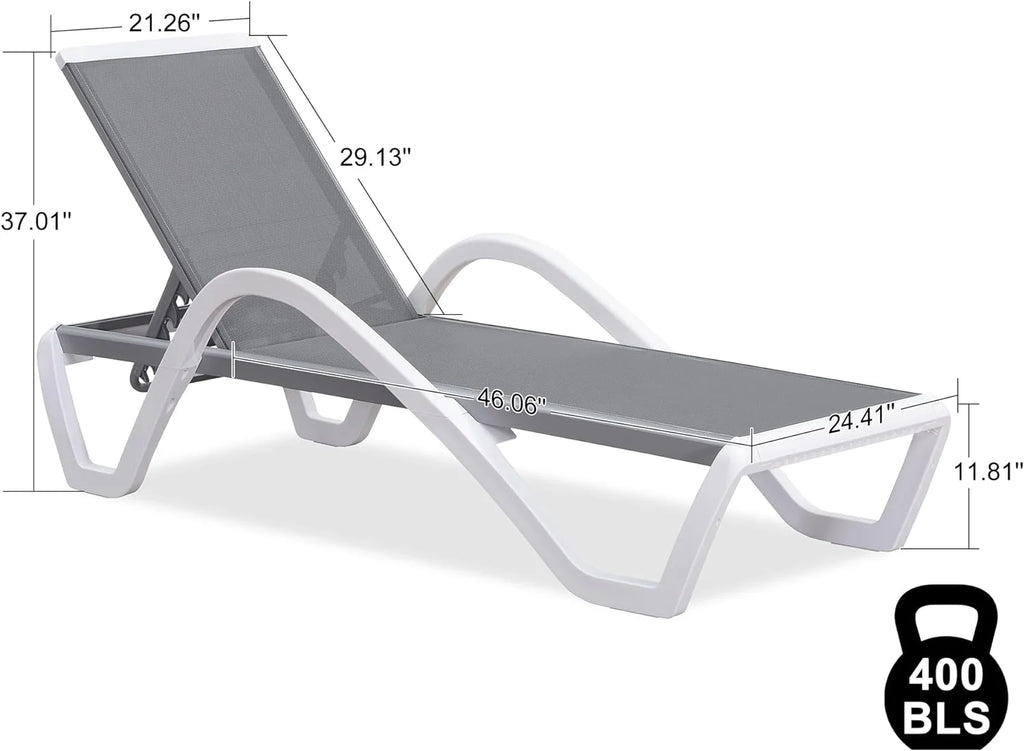 Grey Plastic Textilene Patio Chaise Lounge Chair M32894