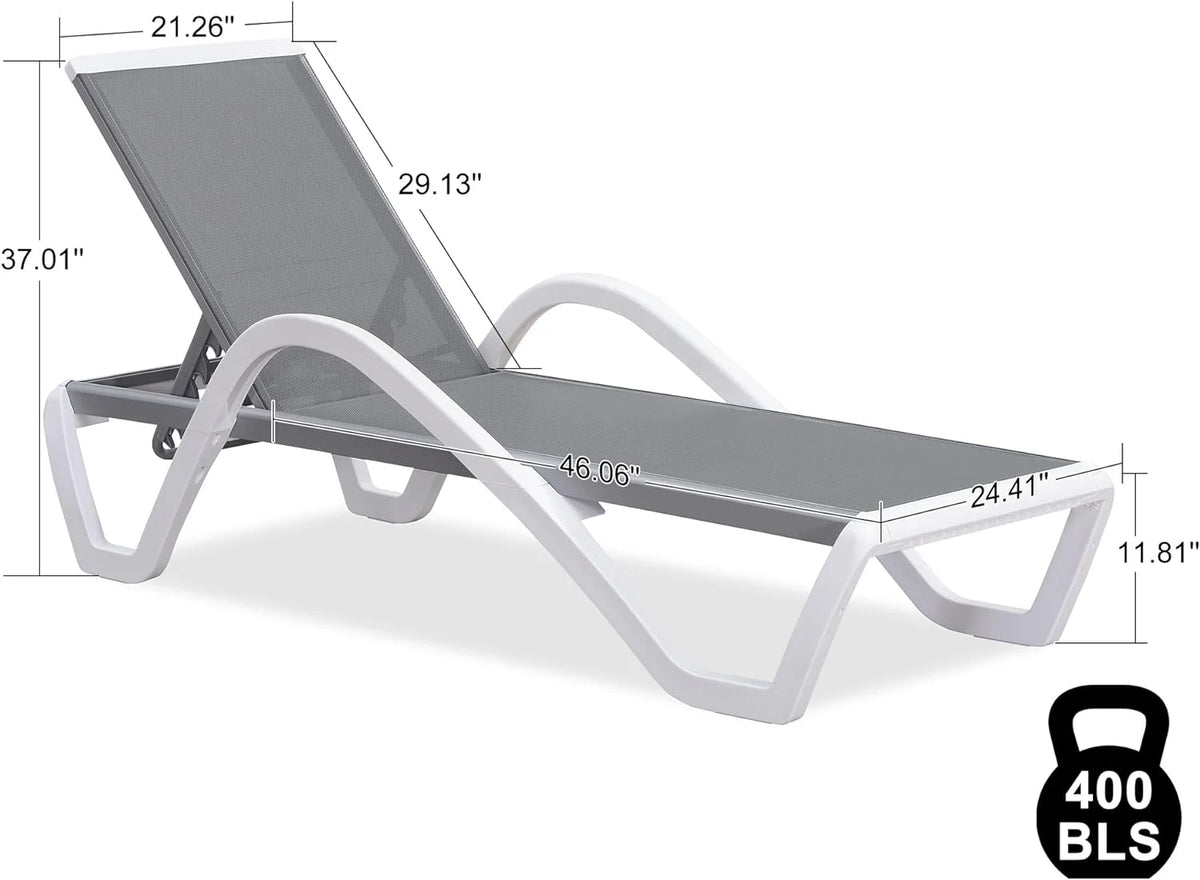 Grey Plastic Textilene Patio Chaise Lounge Chair M32894