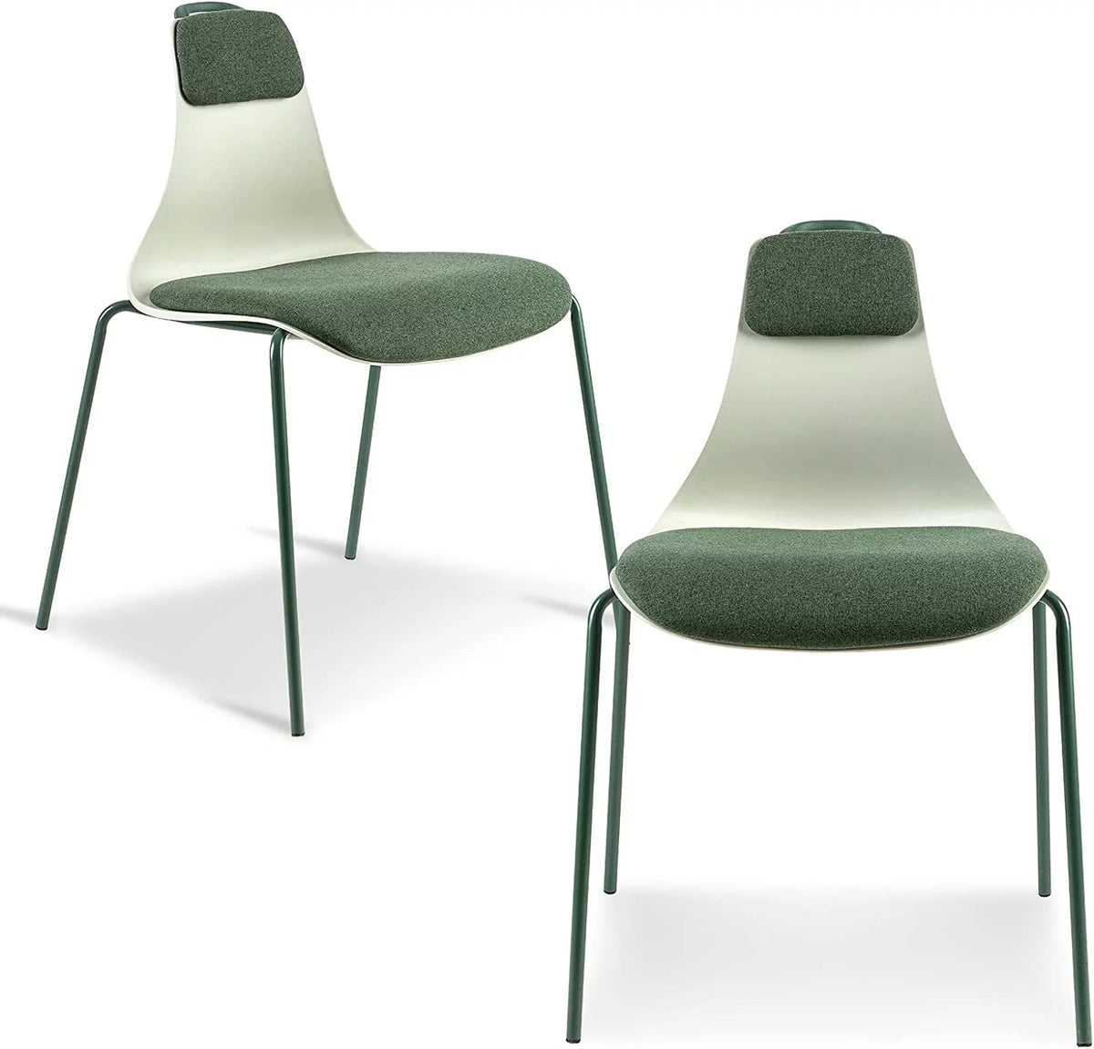 Green Upholstered Dining Chair Set of 2 with Iron Legs T400