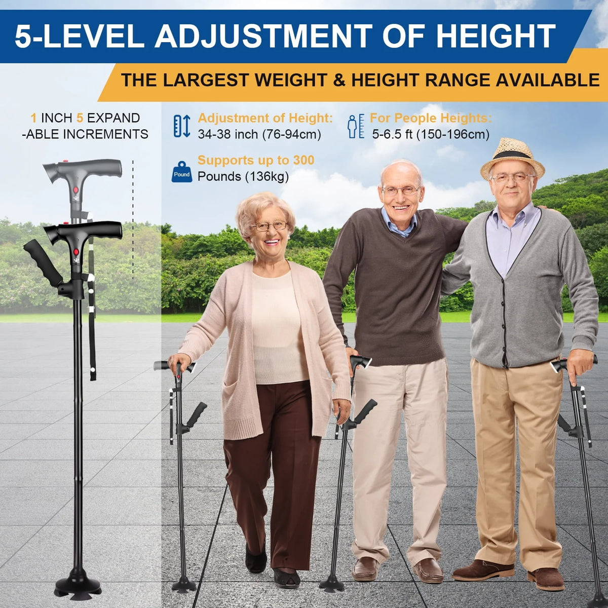 Folding Walking Canes with LED Flashlight and Fall Alarm S705