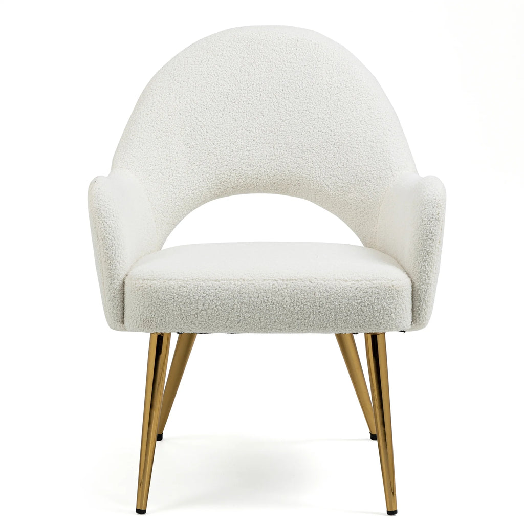 White Boucle Accent Chair with Gold Legs C2039