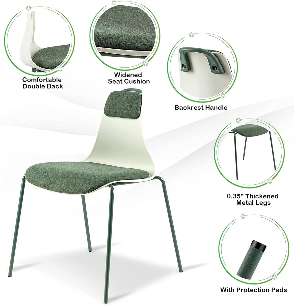 Green Upholstered Dining Chair Set of 2 with Iron Legs T400