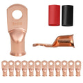 12PCS 2x5/16 Copper Ring Terminal Connectors 2 AWG Heavy Duty Battery Cable Ends Bare Copper Lugs with 12 PCS 3:1 Heat Shrink Tubing Y782465