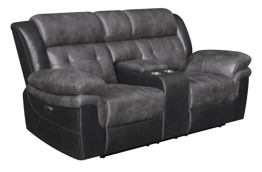 Charcoal and Black Tufted Cushion Motion Loveseat Q51912