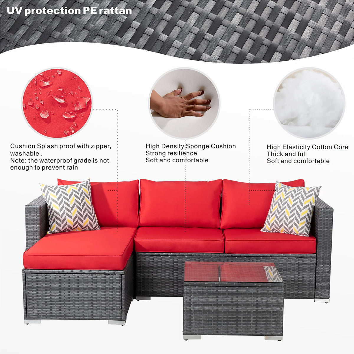 3 Piece Aegean Blue Outdoor Sectional Sofa Set C58234