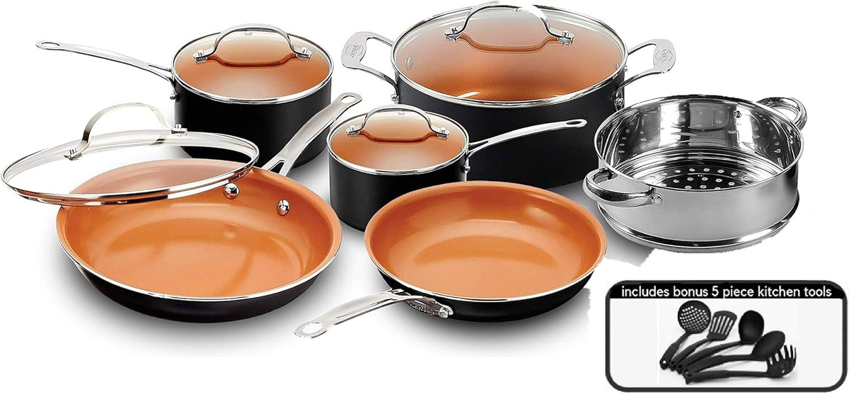 15-Piece Nonstick Titanium and Ceramic Cookware Set with Utensils Q394