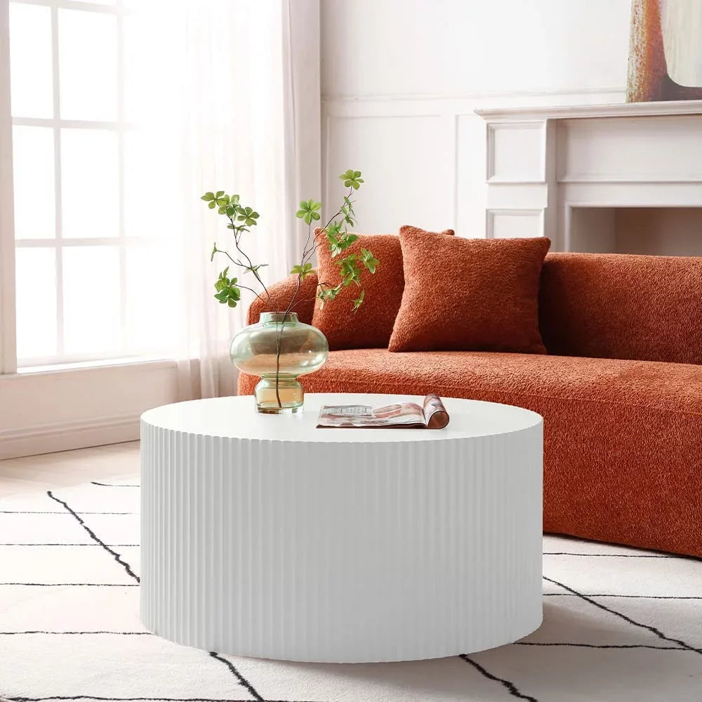 Matte White Round Wooden Coffee Table Set of 2 D550725