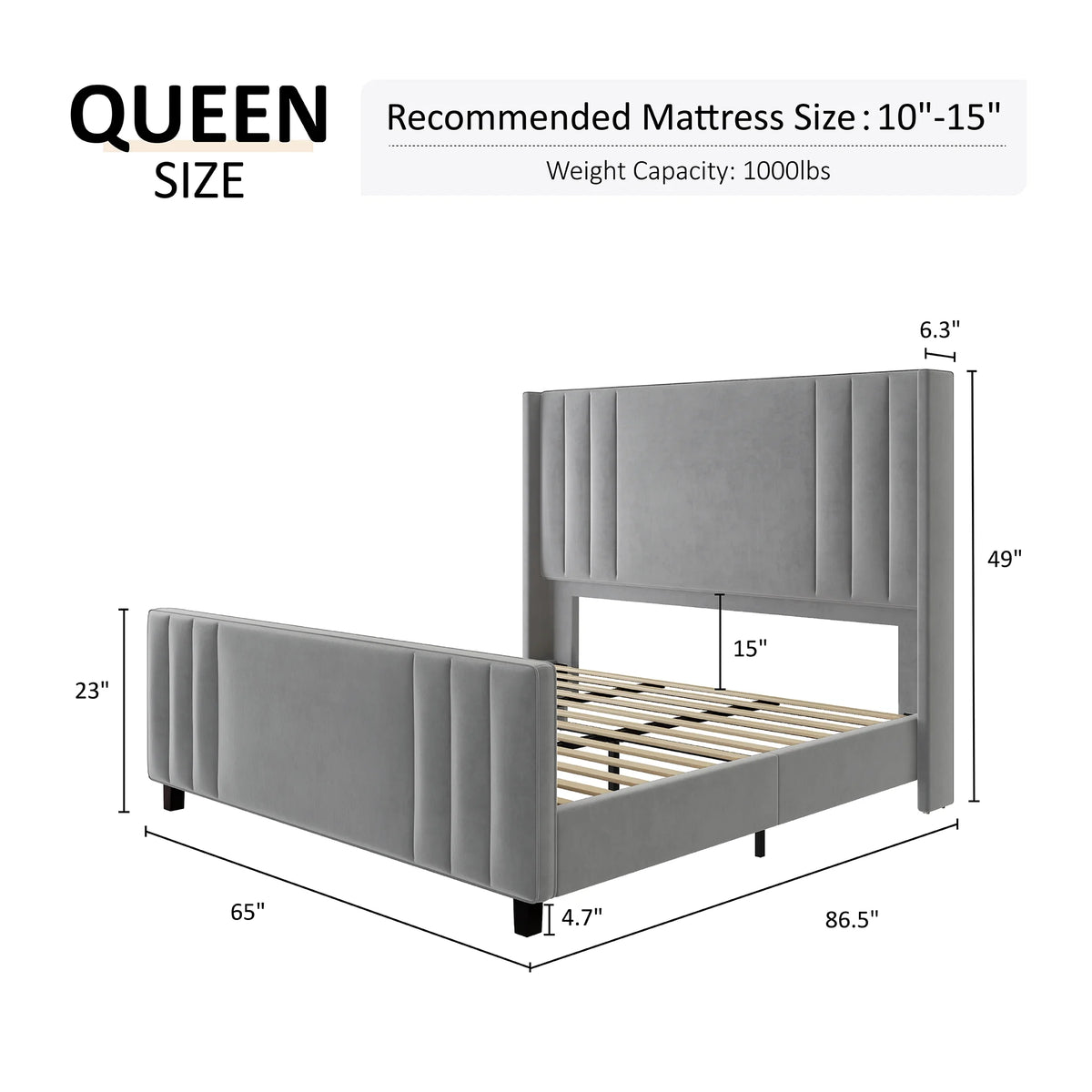 Velvet Upholstered Queen Size Bed Frame with Headboard B882