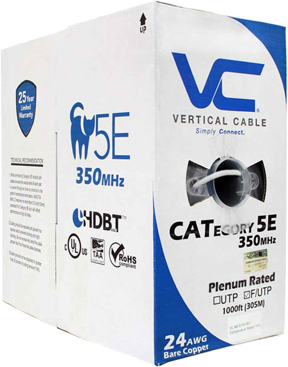 Shielded Cat5e Bulk Ethernet Cable, 24AWG Solid Bare Copper, Plenum, 1000ft, Green L73063
