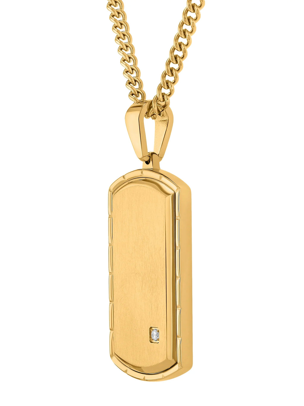 Men's Gold-Tone Stainless Steel Cubic Zirconia Dog Tag Pendant Necklace H486012