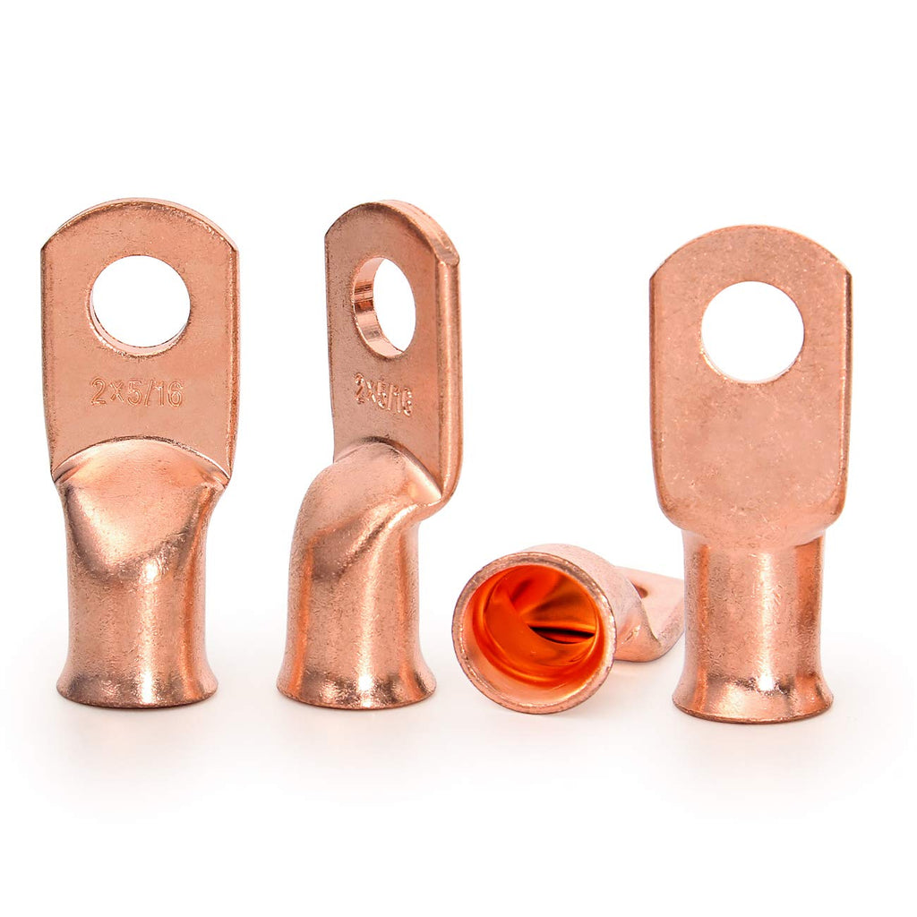 12PCS 2x5/16 Copper Ring Terminal Connectors 2 AWG Heavy Duty Battery Cable Ends Bare Copper Lugs with 12 PCS 3:1 Heat Shrink Tubing Y782465