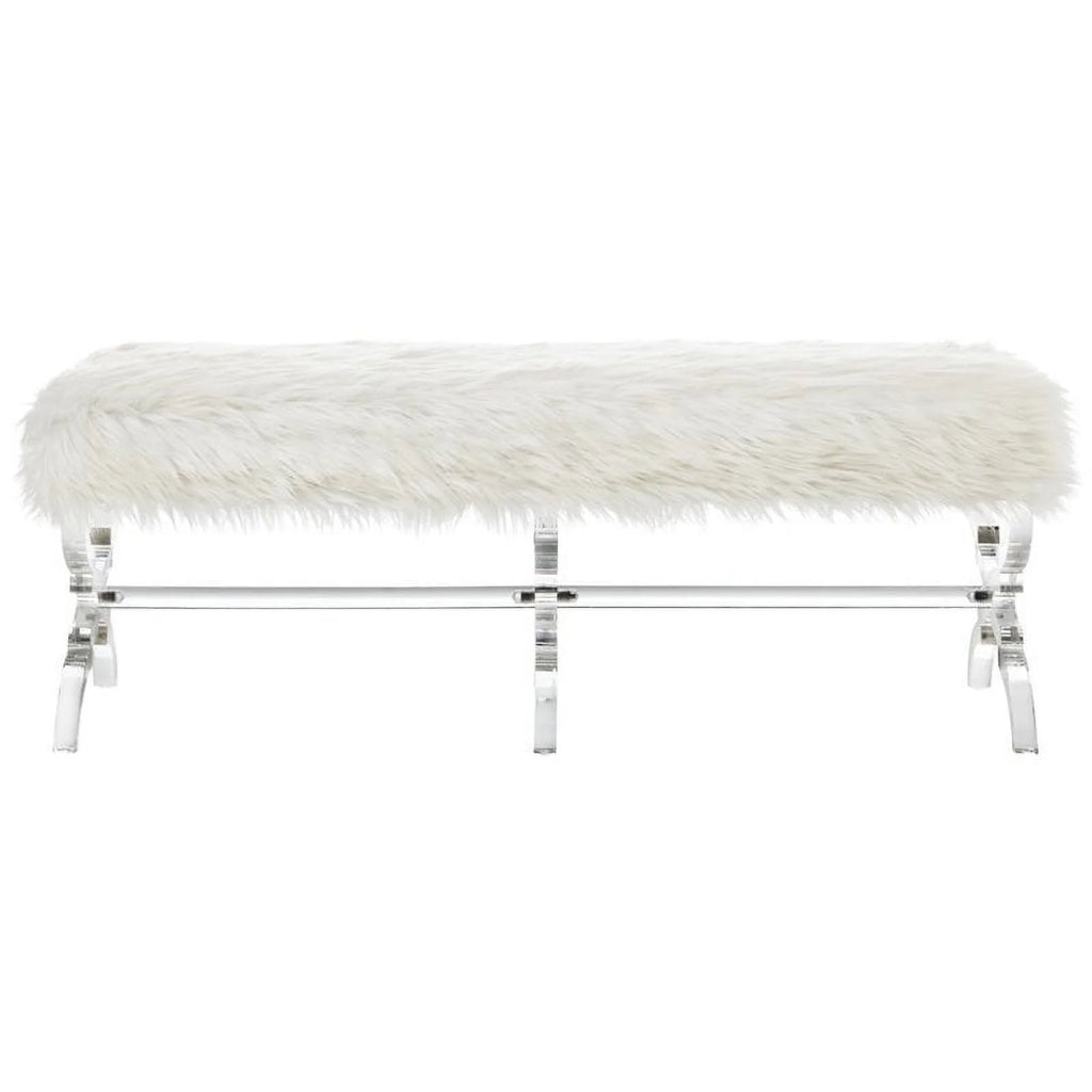 Faux Fur Upholstered Bench with Acrylic X-Legs Cream S6536
