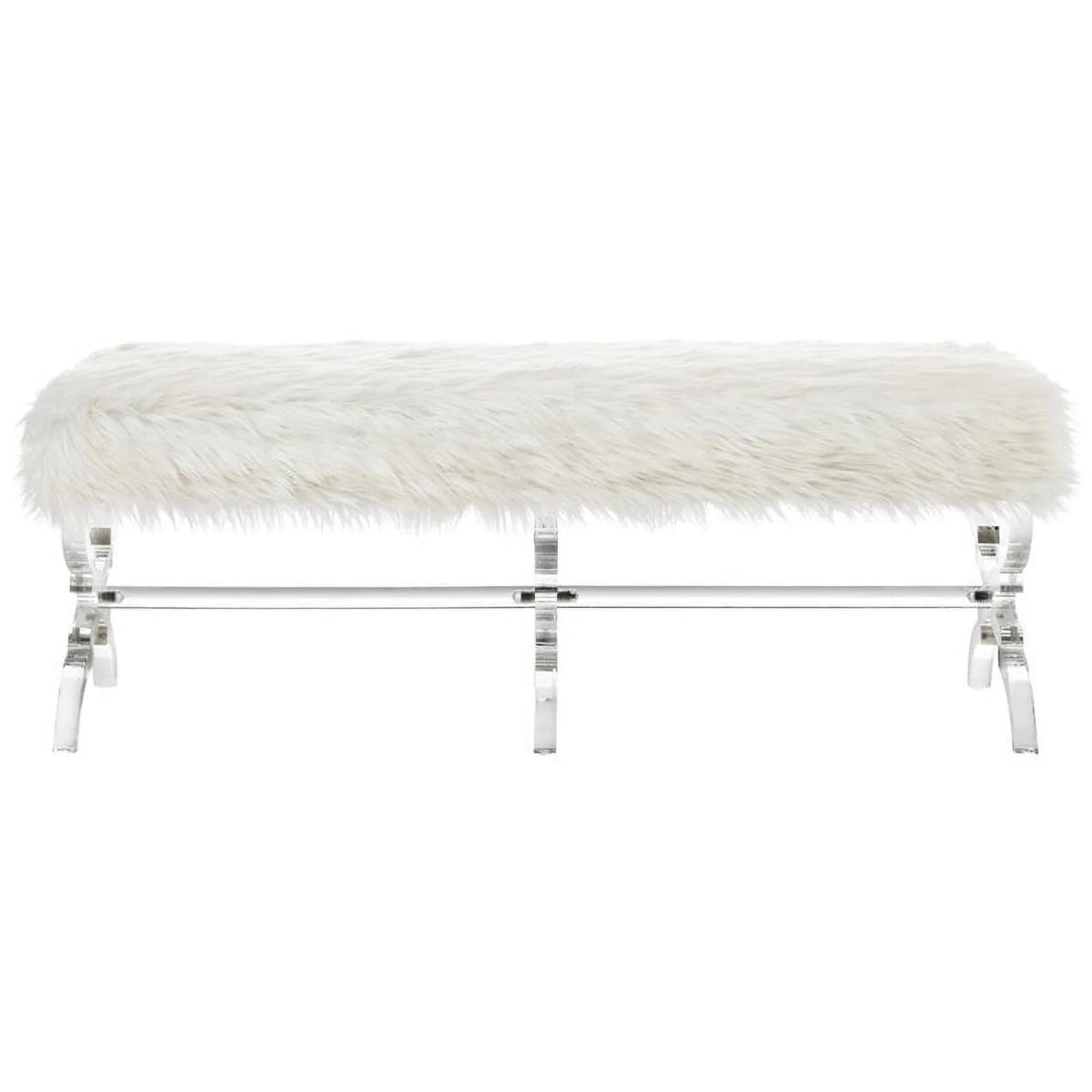 Faux Fur Upholstered Bench with Acrylic X-Legs Cream S6536