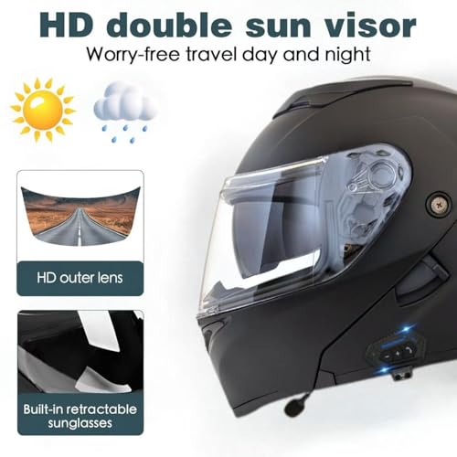 Motorcycle Bluetooth Modular Helmet, DOT Approved Flip Up Full Face Dual Visor Helmet, with Dual Speakers and Microphone Y162335