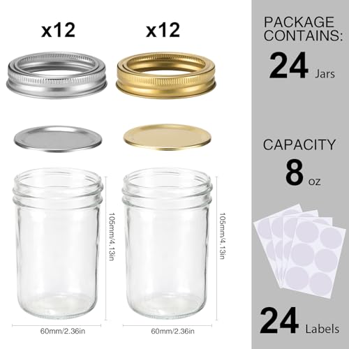 8 oz 24 Pack Glass Canning Jars with Lids and Bands R26823