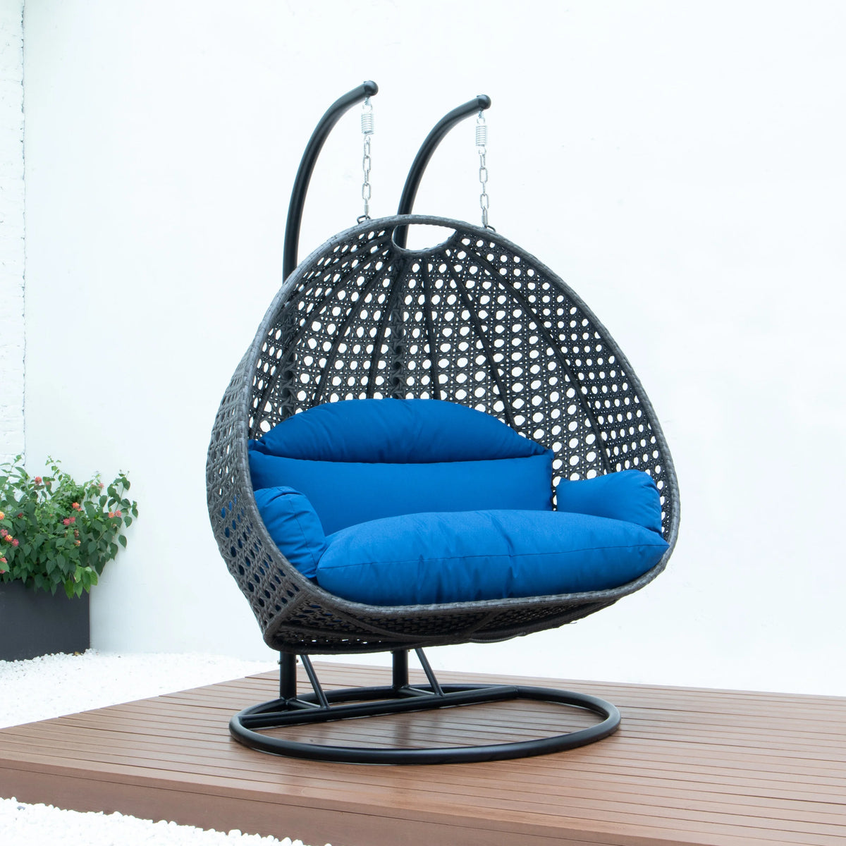 Blue Wicker Hanging Egg-Shaped Swing Chair N972268