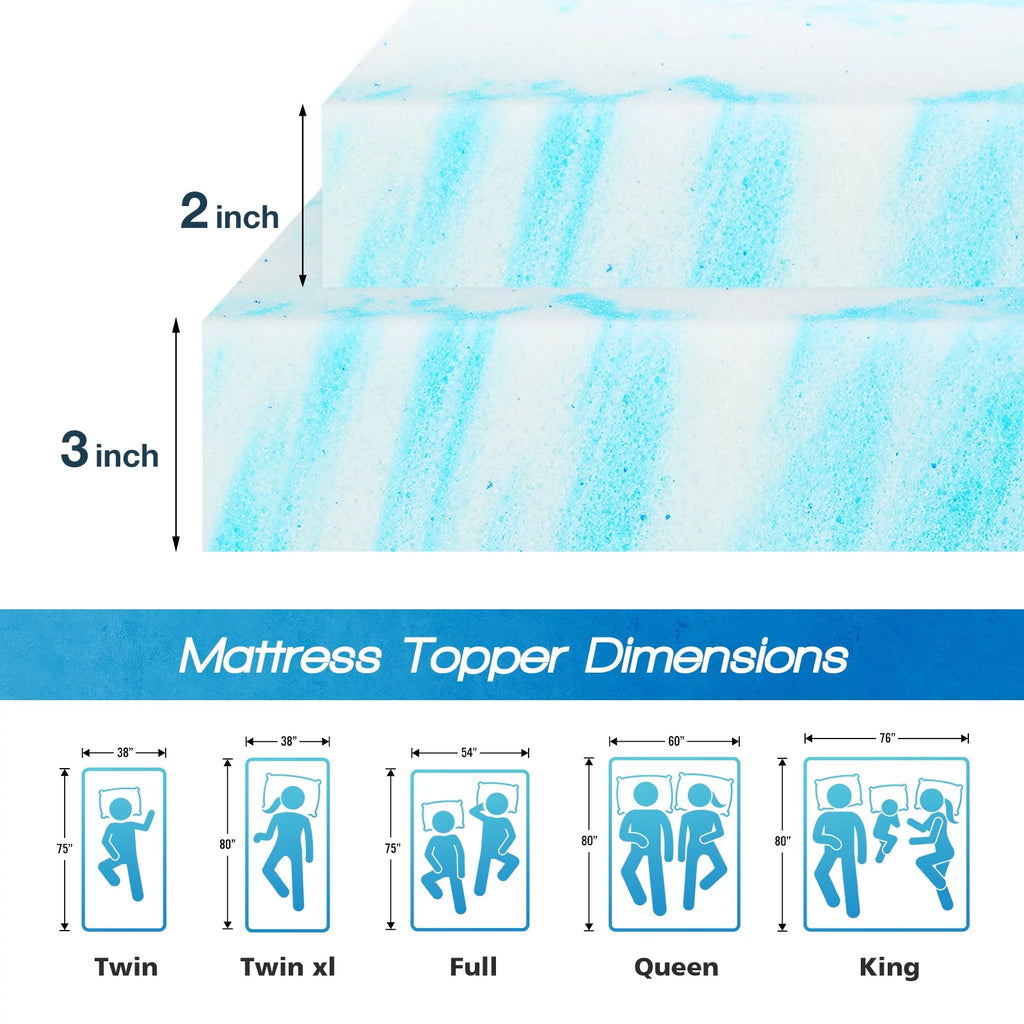 2 Inch Cool Gel Memory Foam Mattress Topper Queen Size Q41371