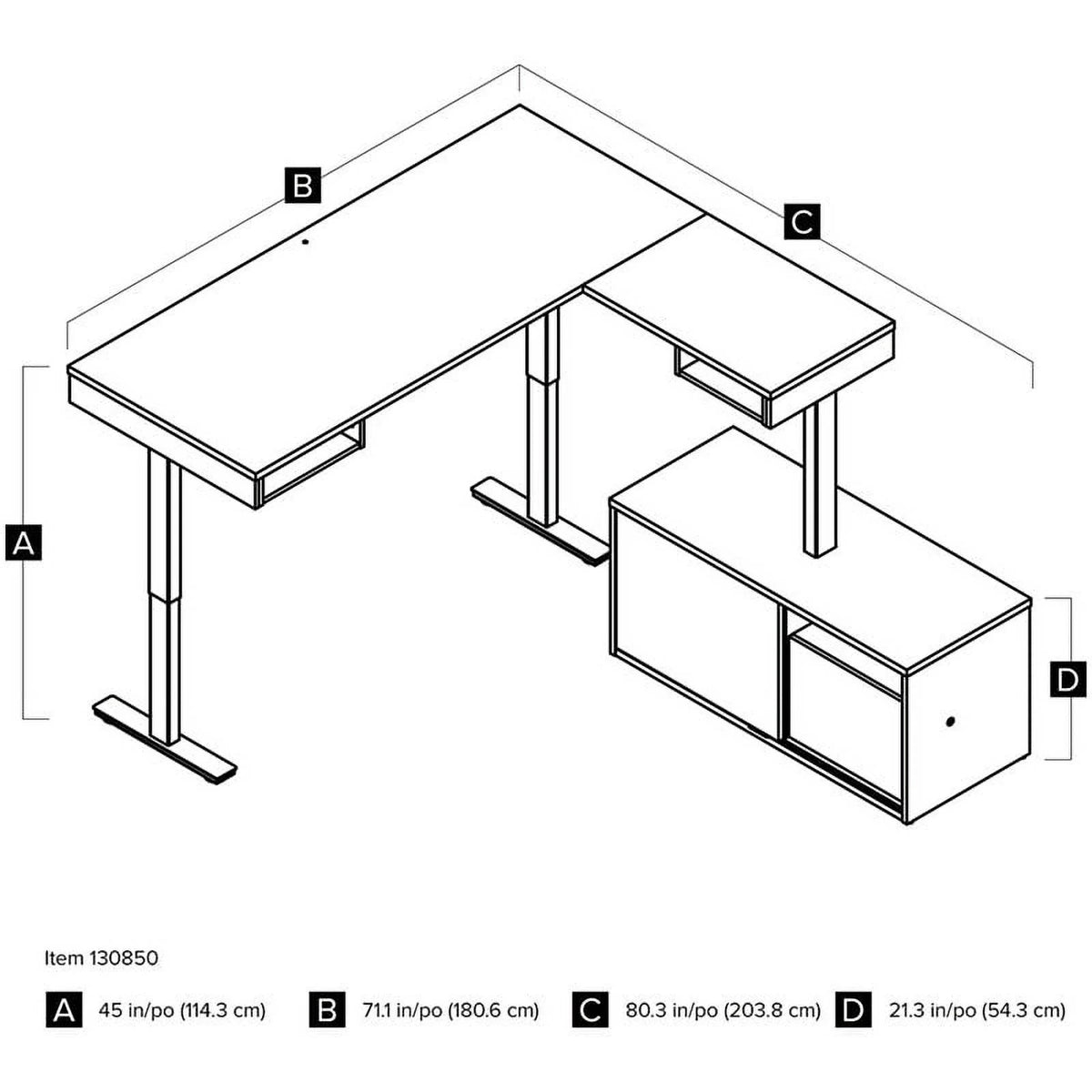 L Shaped Adjustable Standing Desk with Credenza M731