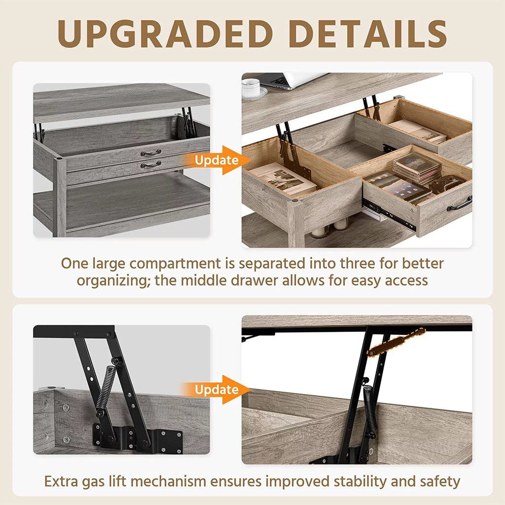 43in Lift Top Coffee Table with Storage Drawer I647