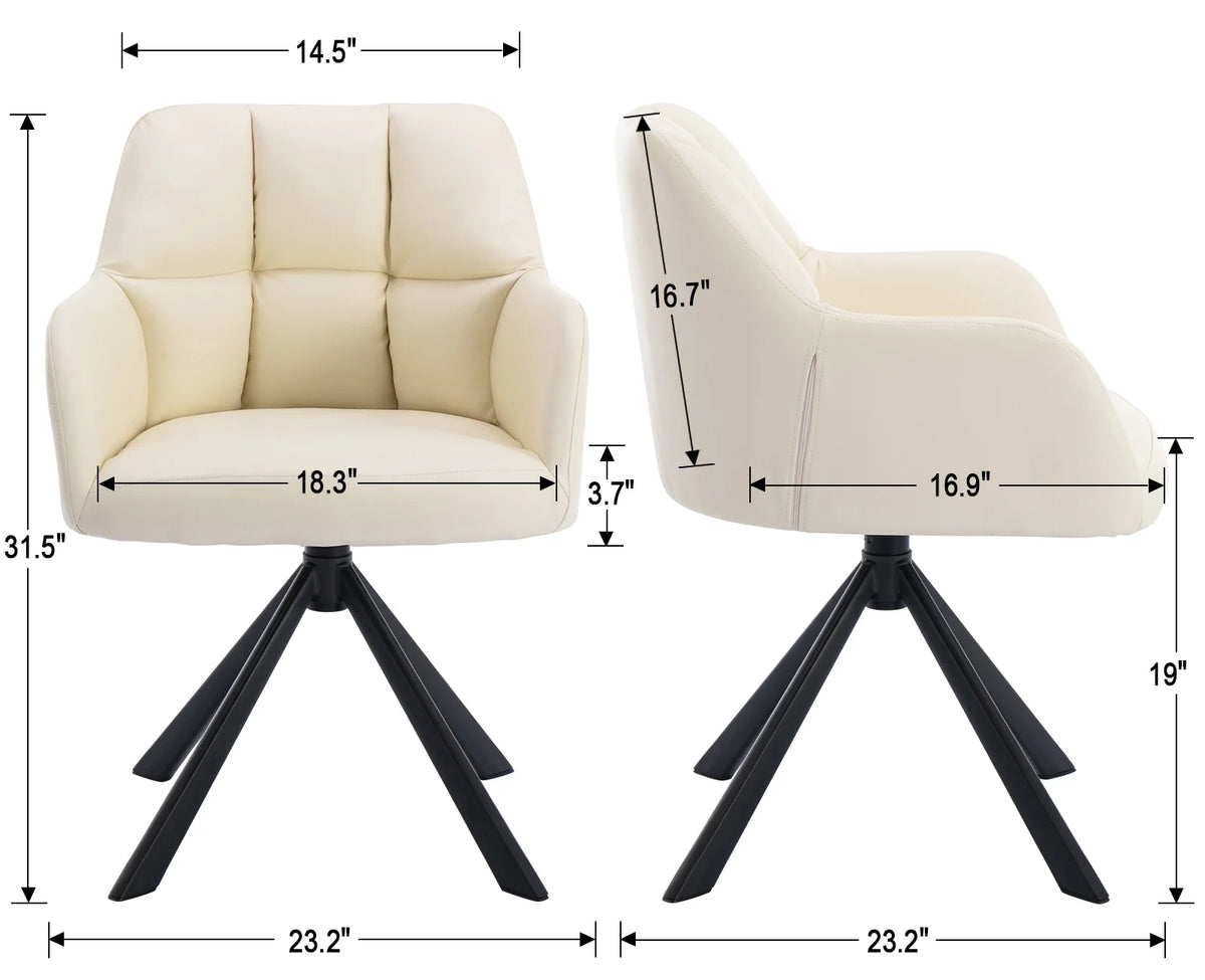 Beige PU Leather Swivel Office Chair with Black Metal Legs Q1225