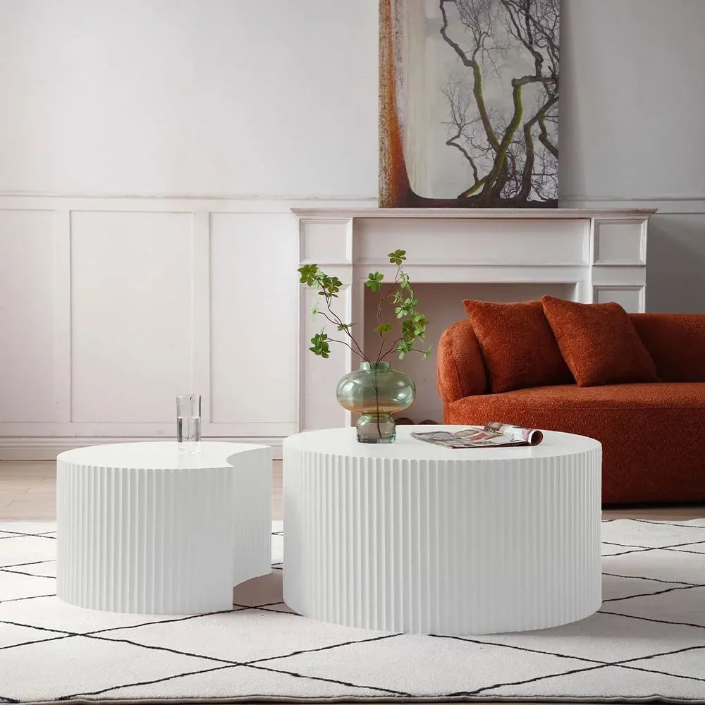 Matte White Round Wooden Coffee Table Set of 2 D550725