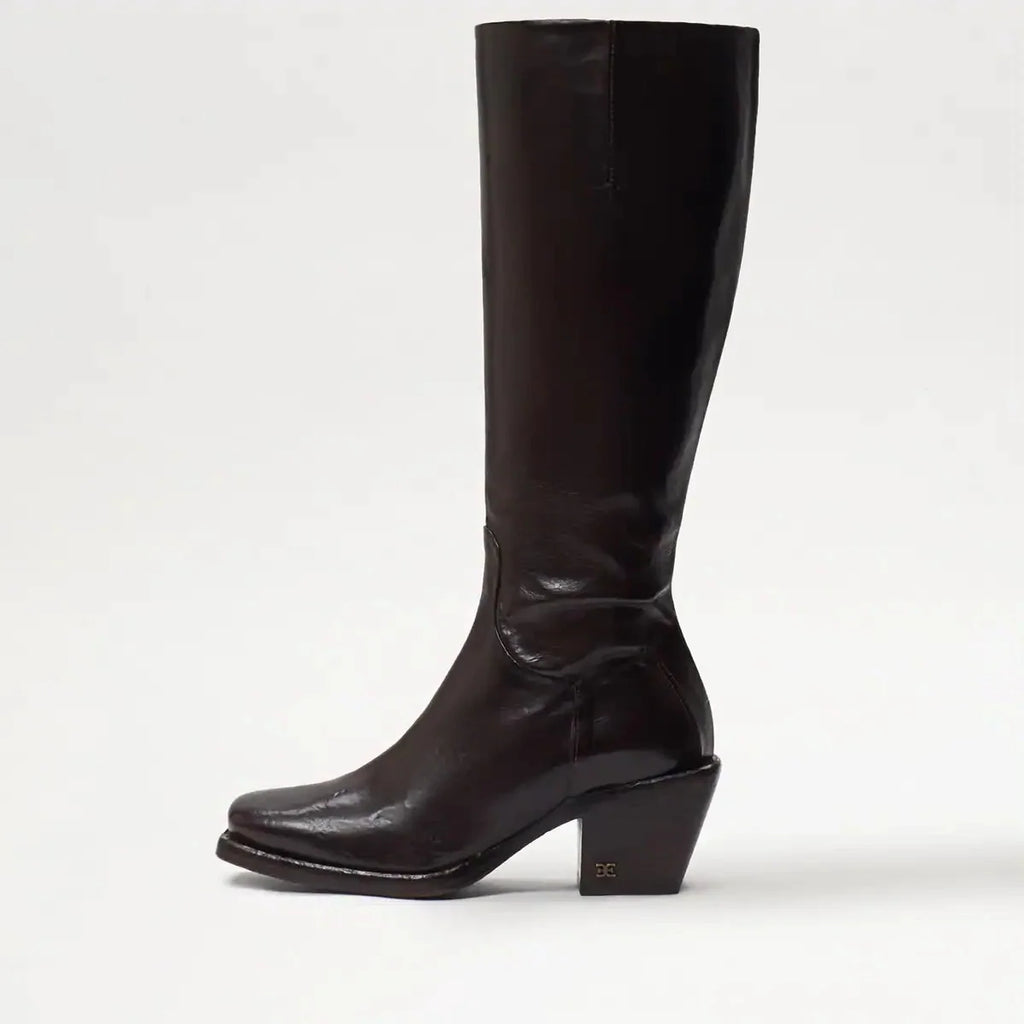 Dark Brown Washed Leather Square Toe Western Boot G125