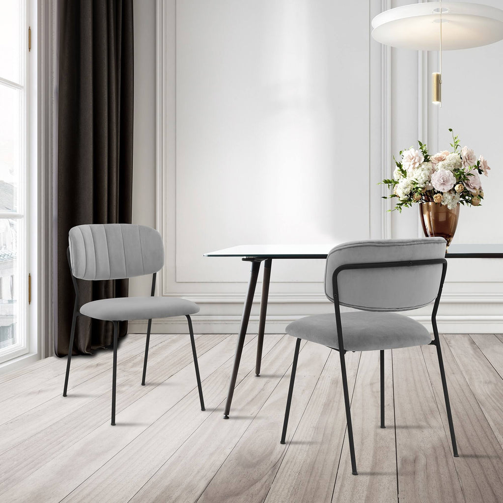 Grey Velvet and Metal Dining Room Chairs - Set of 2 U877434