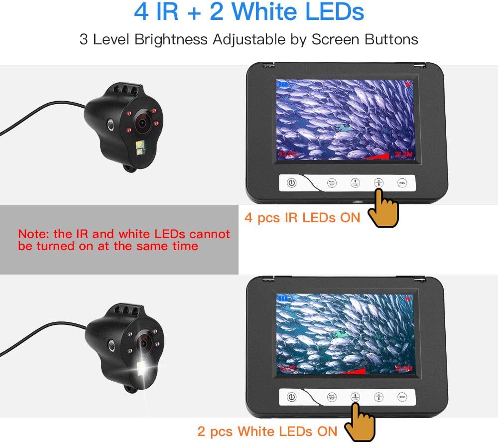 Portable Underwater Fishing Camera with 5 Fish Finder, HD 1000TVL Infrared+ White Lights IP68 Waterproof Camera F907