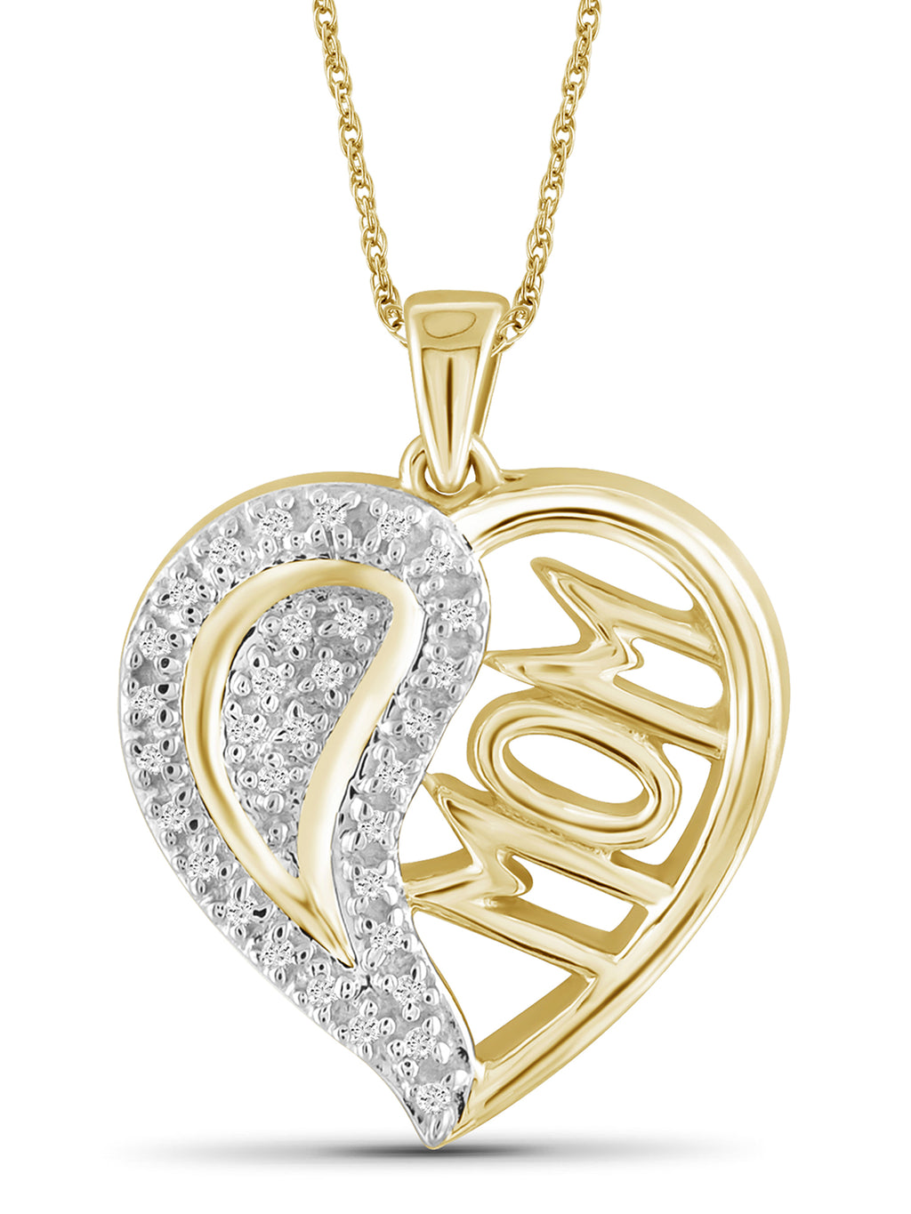 14K Gold Plated Silver Mother Daughter Necklace with White Diamonds C597094