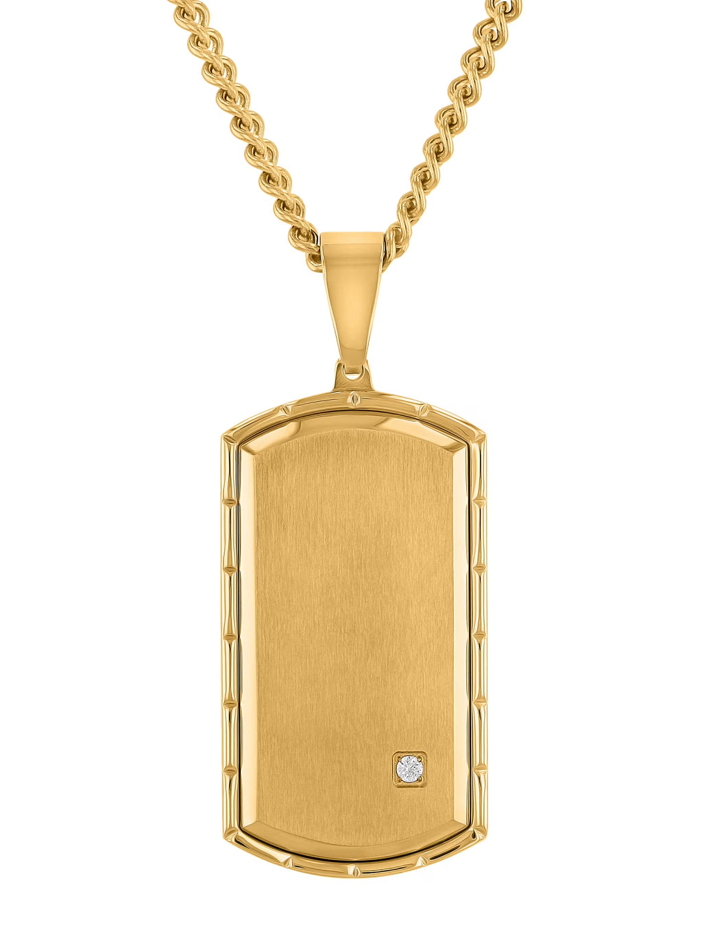 Men's Gold-Tone Stainless Steel Cubic Zirconia Dog Tag Pendant Necklace H486012