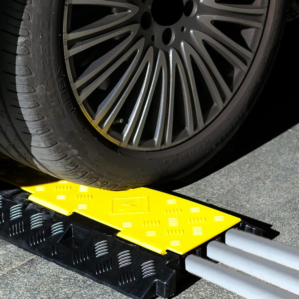 Cable Ramp PVC Rubber Cable Protector, 3 Channel, 44000lbs Capacity, Pack of 2 Q32585